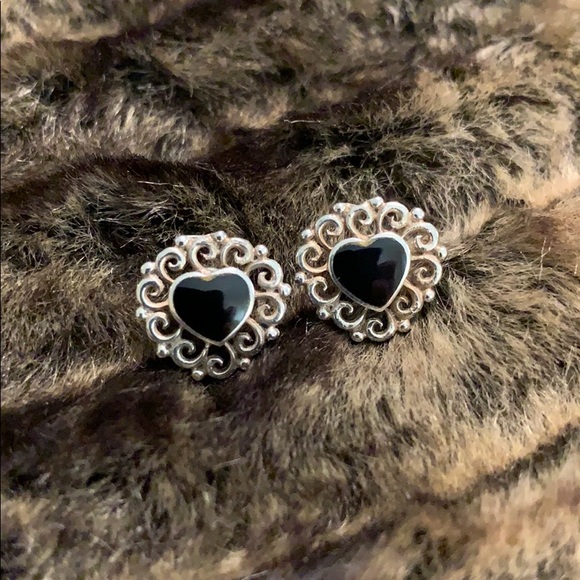 💜💜💜 Onyx heart earrings sterling silver/925 #A101 - Picture 1 of 6